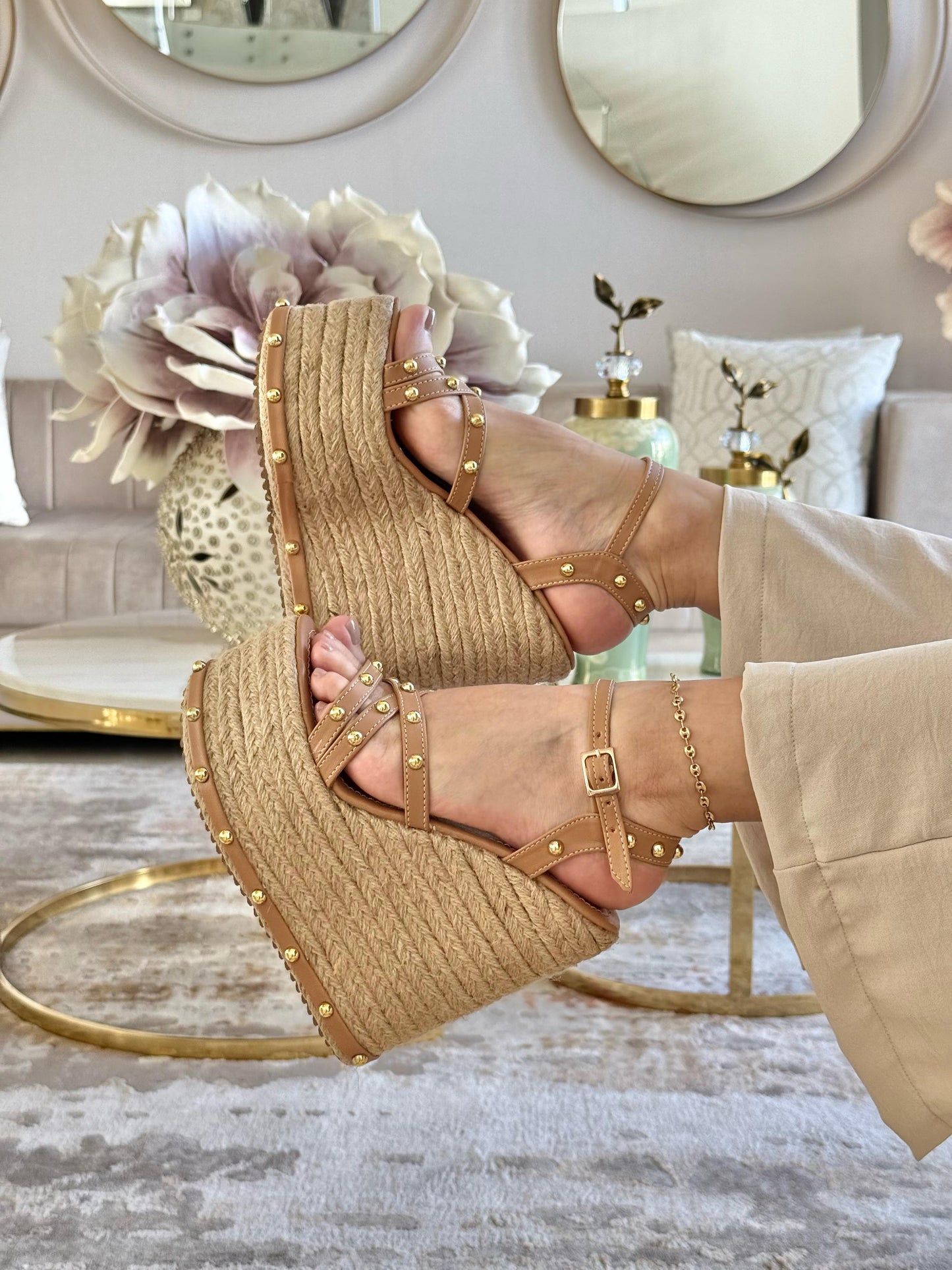 Plataformas A227 para mujer – Yute liviano y taches  | Ylo Shoes