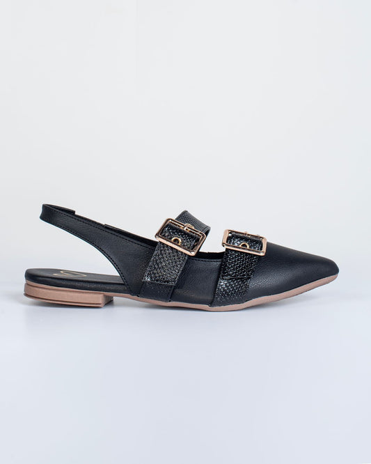 Sandalias Y2417 para mujer – Suela baja con hebillas Negro | Ylo Shoes