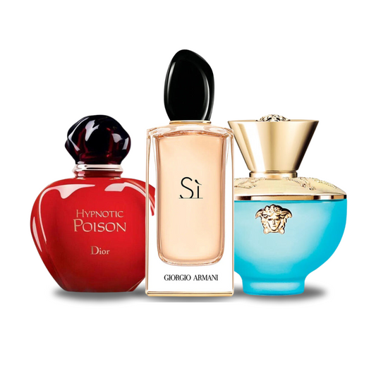 BLACK FRIDAY Combo de 3 Perfumes: Dior HYPNOTIC POISON, Giorgio Armani SÌ y Versace DYLAN TURQUOISE - 100ml