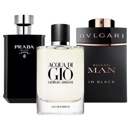 BLACK FRIDAY Combo de 3 Perfumes: Bvlgari In Black, Giorgio Armani Acqua Di Gio y L'Homme Prada Intense - 100ml